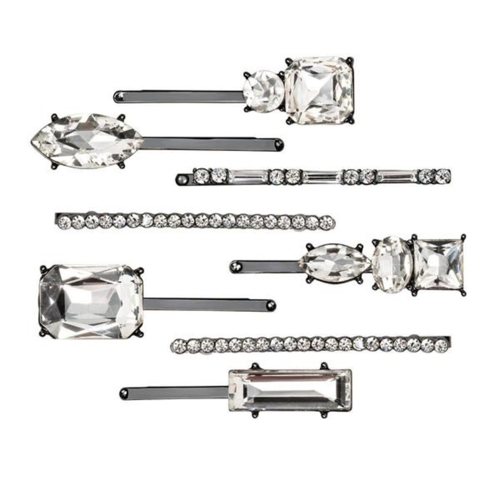 Rhinestone Stacker 8pc Set - Hematite Bobby Pins